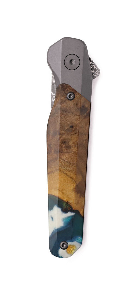 Live Edge Wood Pocket Knife - Gemma (Teal & Gold, 745258)