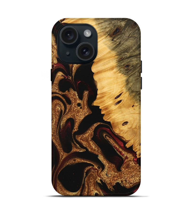 iPhone 15 Wood Live Edge Phone Case - Tami (Red, 745276)