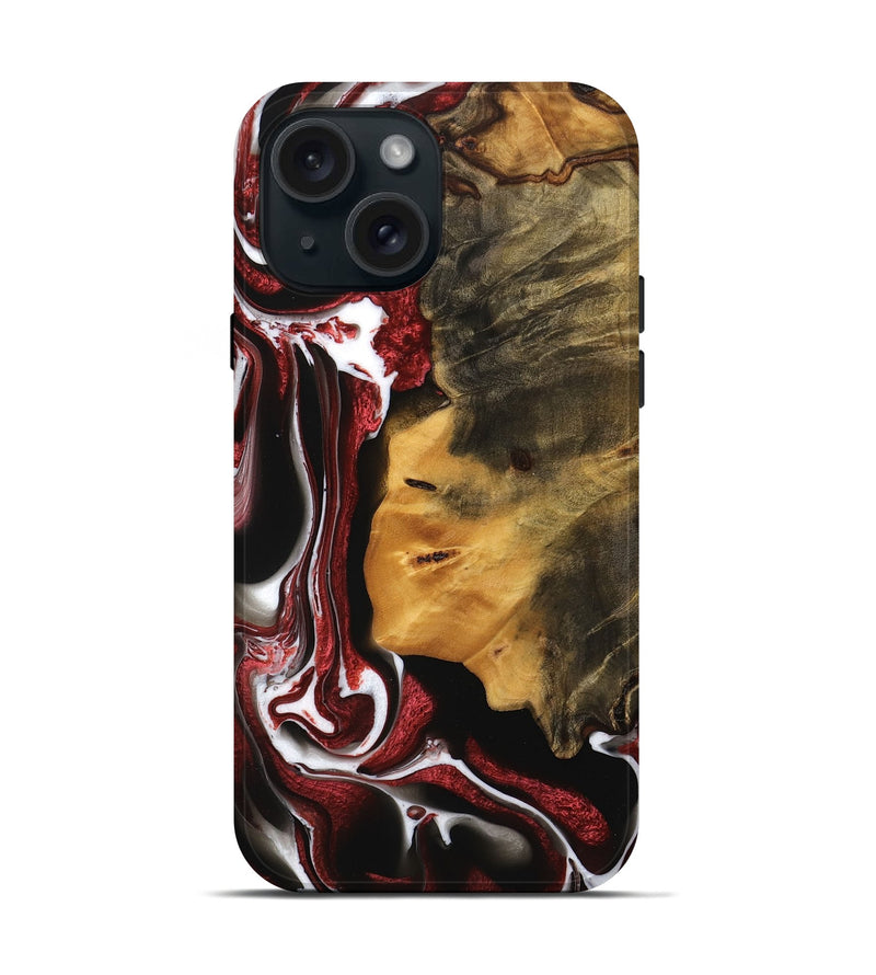 iPhone 15 Wood Live Edge Phone Case - Elysia (Red, 745282)