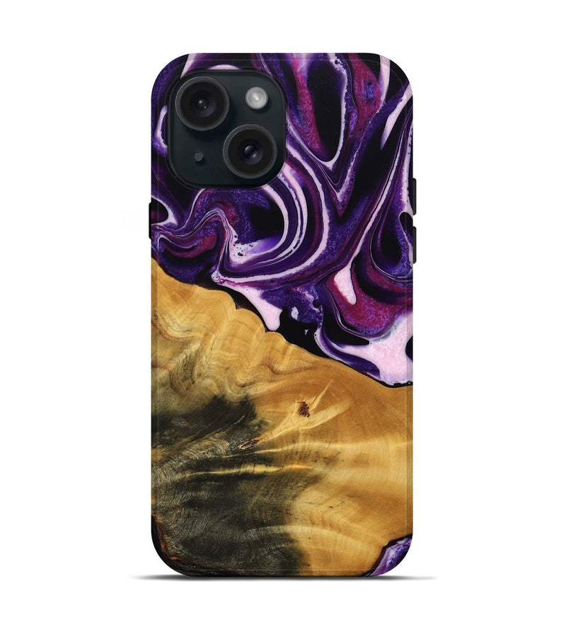 iPhone 15 Wood Live Edge Phone Case - Anais (Purple, 745287)