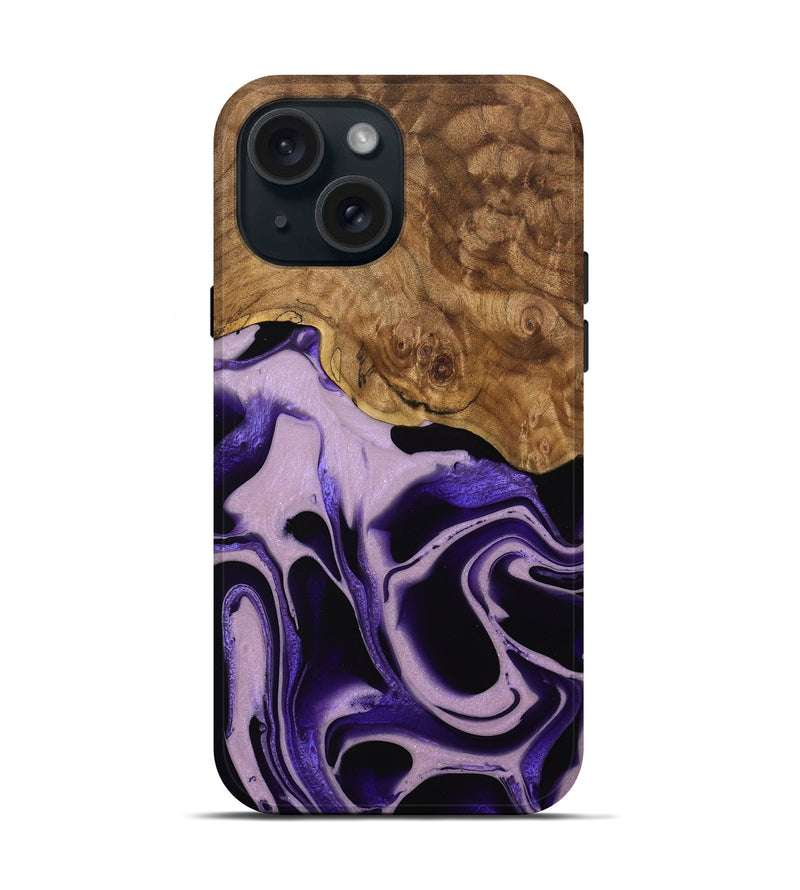 iPhone 15 Wood Live Edge Phone Case - Beaulah (Purple, 745289)