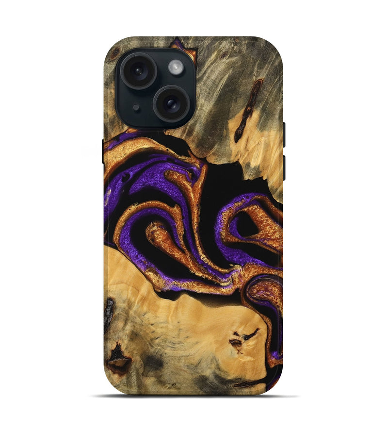 iPhone 15 Wood Live Edge Phone Case - Texas (Purple, 745291)