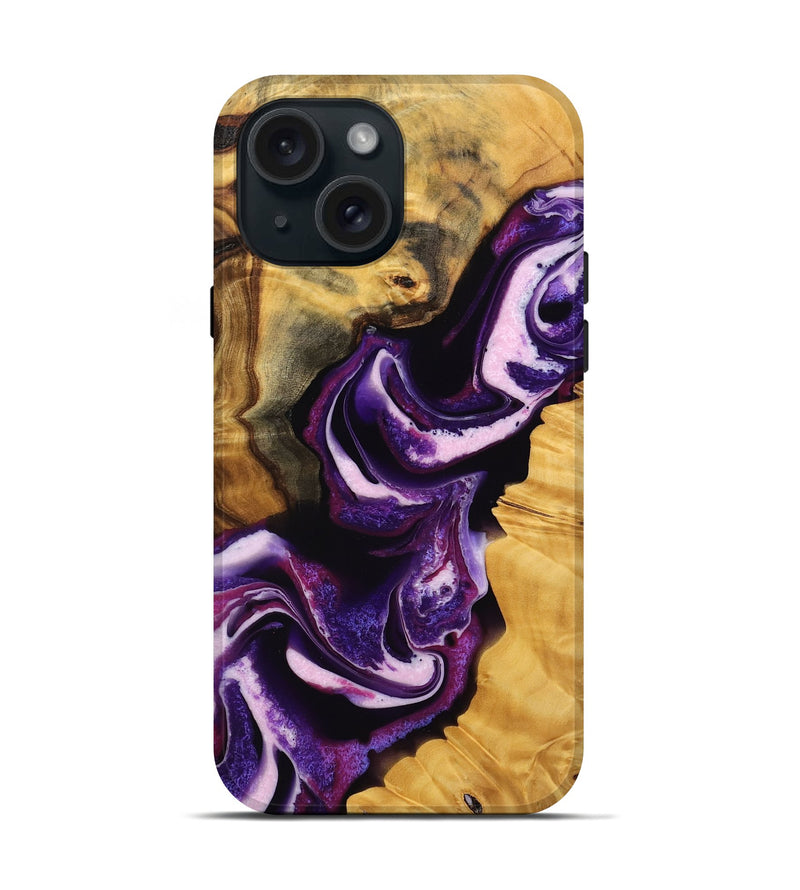 iPhone 15 Wood Live Edge Phone Case - Toccara (Purple, 745292)