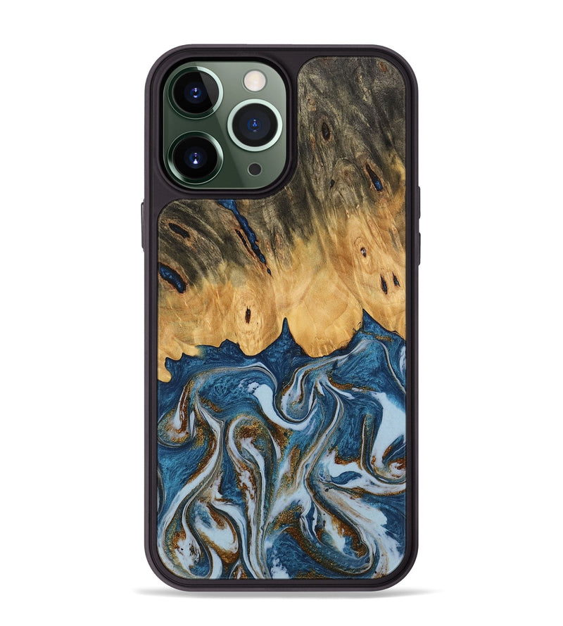 iPhone 13 Pro Max Wood Phone Case - Gregory (Teal & Gold, 745303)