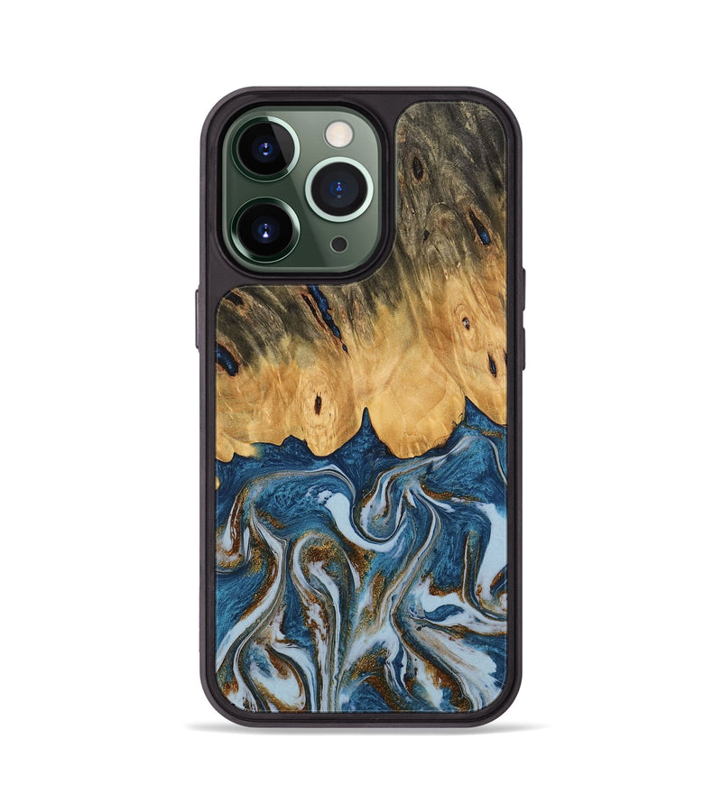 iPhone 13 Pro Wood Phone Case - Gregory (Teal & Gold, 745303)