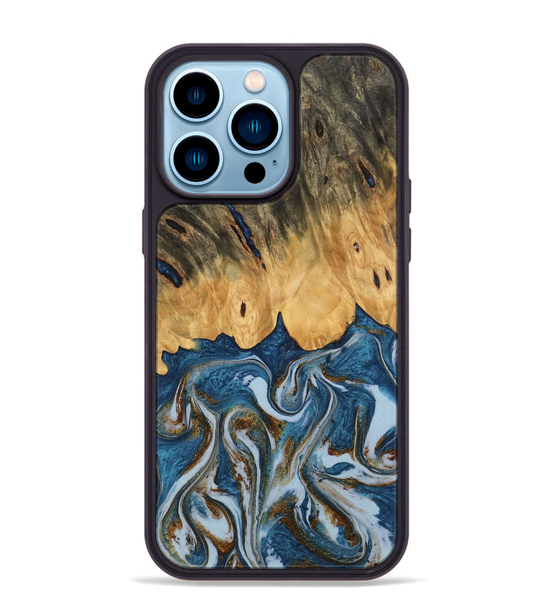 iPhone 14 Pro Max Wood Phone Case - Gregory (Teal & Gold, 745303)