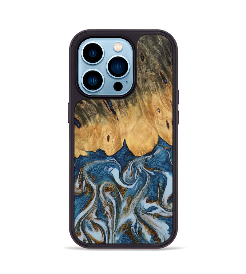 iPhone 14 Pro Wood Phone Case - Gregory (Teal & Gold, 745303)