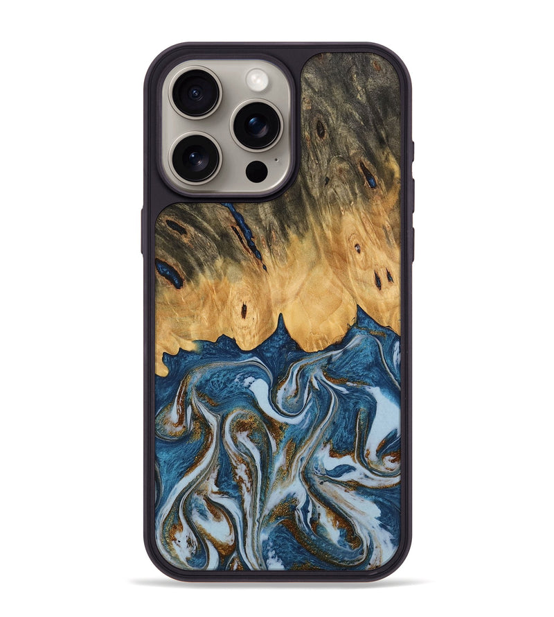 iPhone 15 Pro Max Wood Phone Case - Gregory (Teal & Gold, 745303)