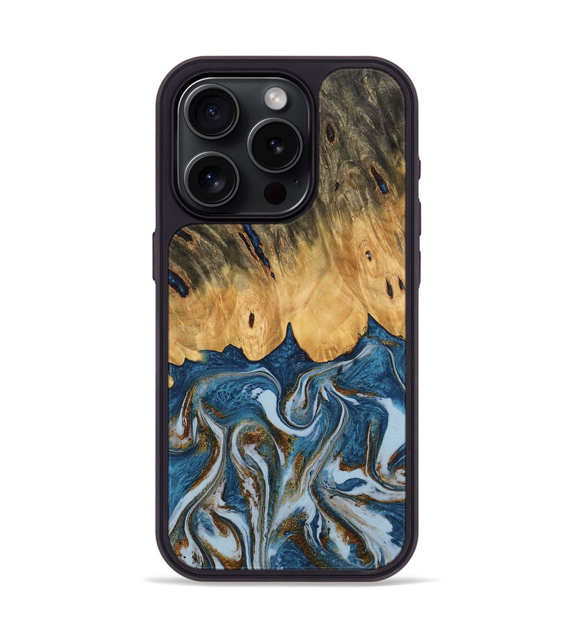 iPhone 15 Pro Wood Phone Case - Gregory (Teal & Gold, 745303)