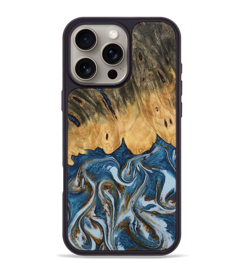 iPhone 16 Pro Max Wood Phone Case - Gregory (Teal & Gold, 745303)