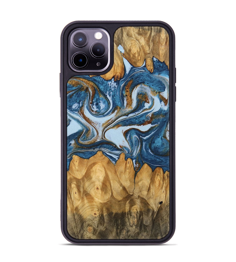 iPhone 11 Pro Max Wood Phone Case - Lanny (Teal & Gold, 745309)