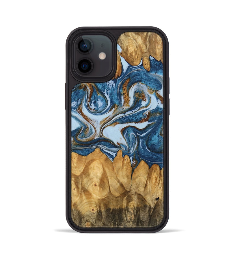 iPhone 12 Wood Phone Case - Lanny (Teal & Gold, 745309)