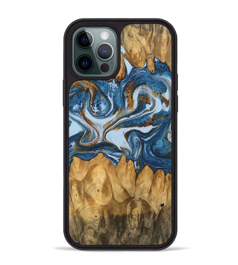 iPhone 12 Pro Max Wood Phone Case - Lanny (Teal & Gold, 745309)