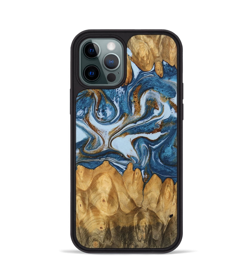 iPhone 12 Pro Wood Phone Case - Lanny (Teal & Gold, 745309)