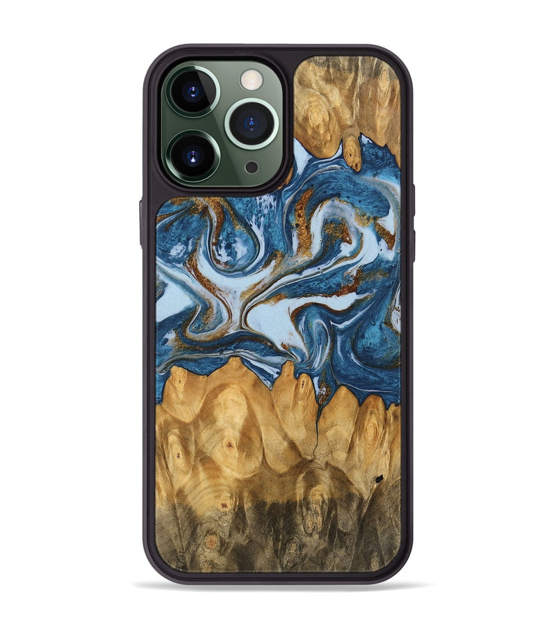 iPhone 13 Pro Max Wood Phone Case - Lanny (Teal & Gold, 745309)