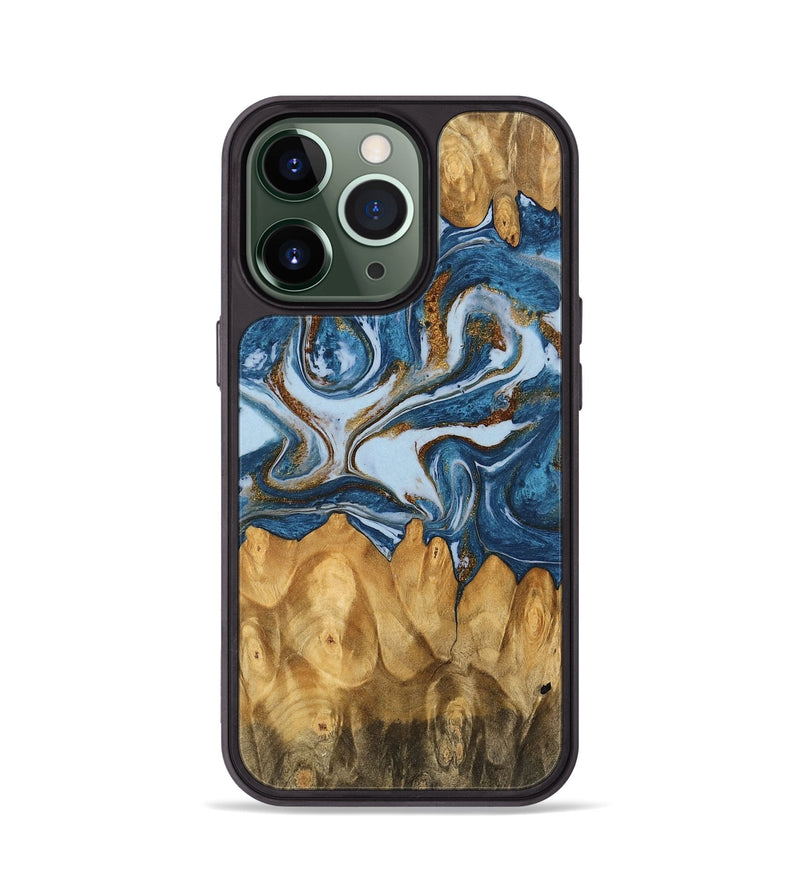 iPhone 13 Pro Wood Phone Case - Lanny (Teal & Gold, 745309)