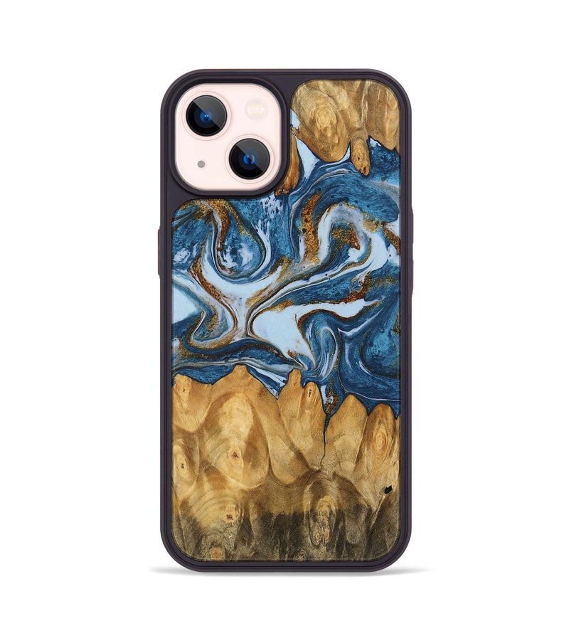 iPhone 14 Wood Phone Case - Lanny (Teal & Gold, 745309)