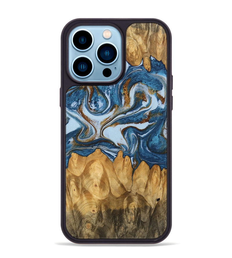 iPhone 14 Pro Max Wood Phone Case - Lanny (Teal & Gold, 745309)