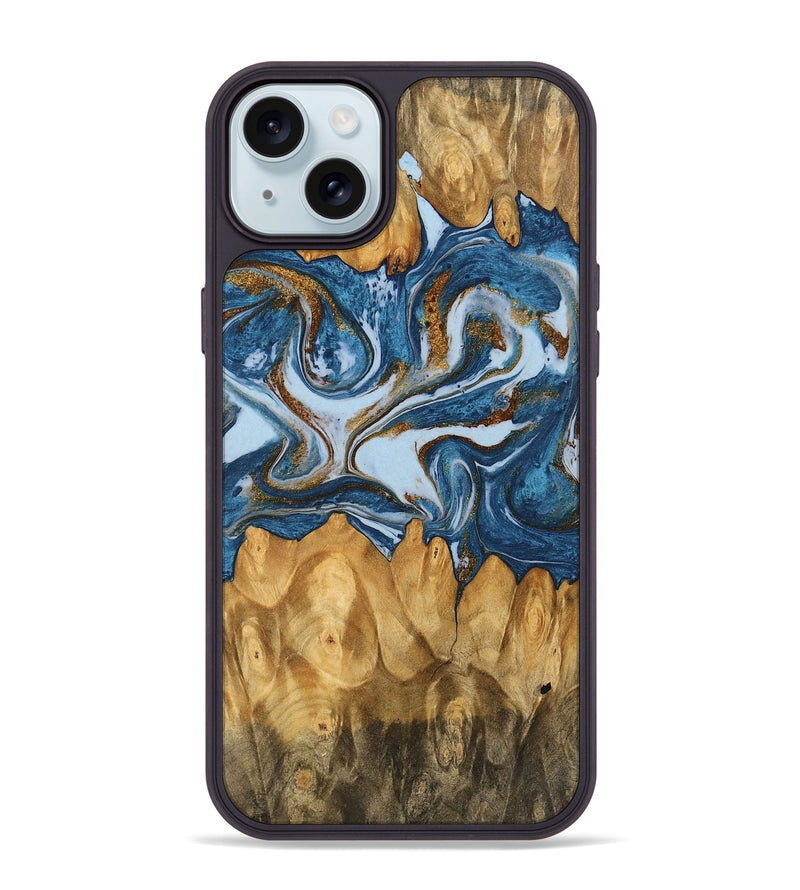 iPhone 15 Plus Wood Phone Case - Lanny (Teal & Gold, 745309)