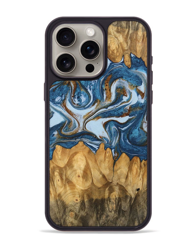 iPhone 15 Pro Max Wood Phone Case - Lanny (Teal & Gold, 745309)