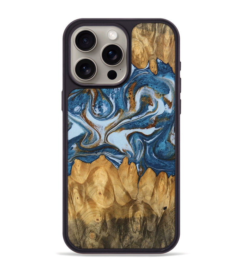 iPhone 15 Pro Max Wood Phone Case - Lanny (Teal & Gold, 745309)