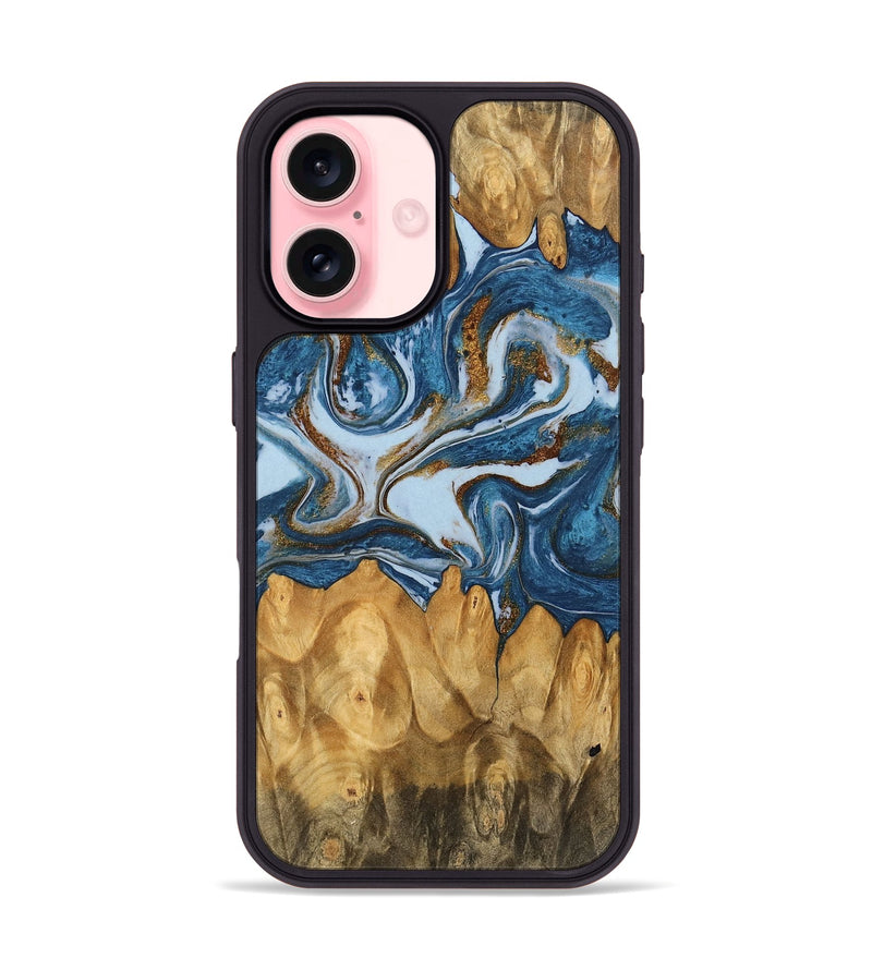 iPhone 16 Wood Phone Case - Lanny (Teal & Gold, 745309)