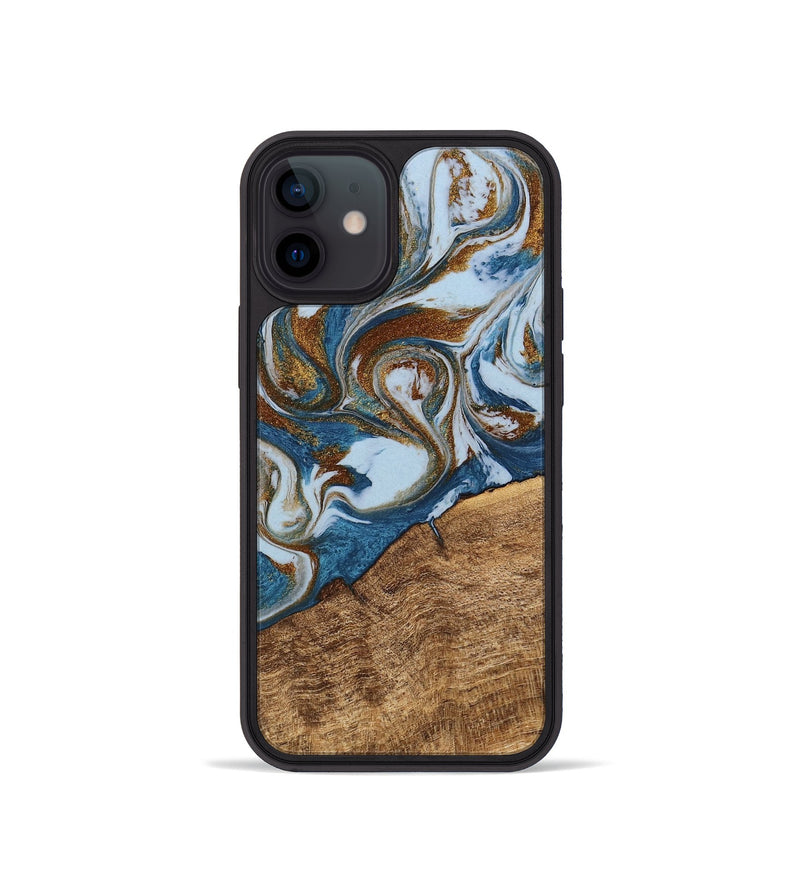 iPhone 12 mini Wood Phone Case - Indy (Teal & Gold, 745310)