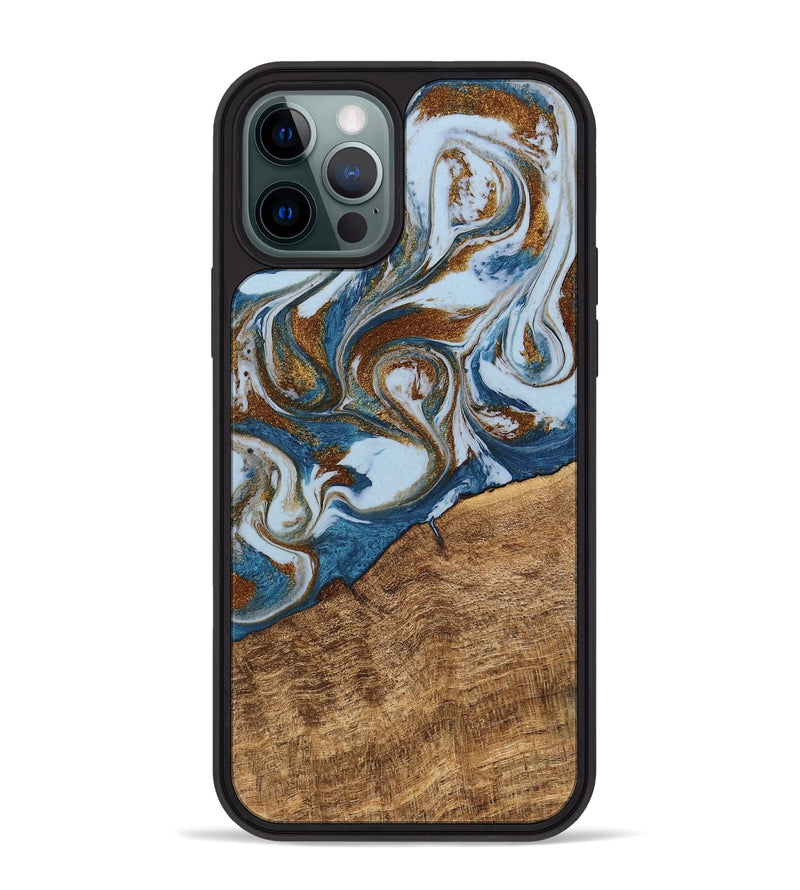 iPhone 12 Pro Max Wood Phone Case - Indy (Teal & Gold, 745310)