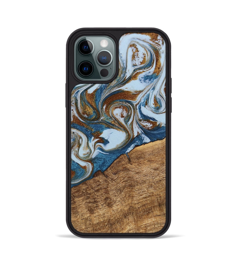 iPhone 12 Pro Wood Phone Case - Indy (Teal & Gold, 745310)