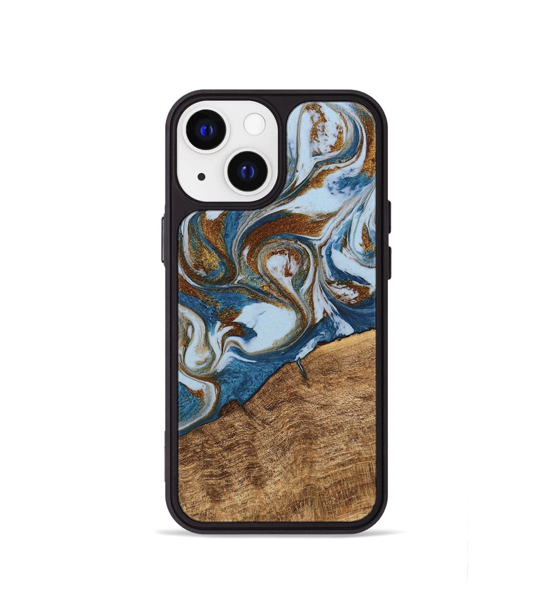 iPhone 13 mini Wood Phone Case - Indy (Teal & Gold, 745310)