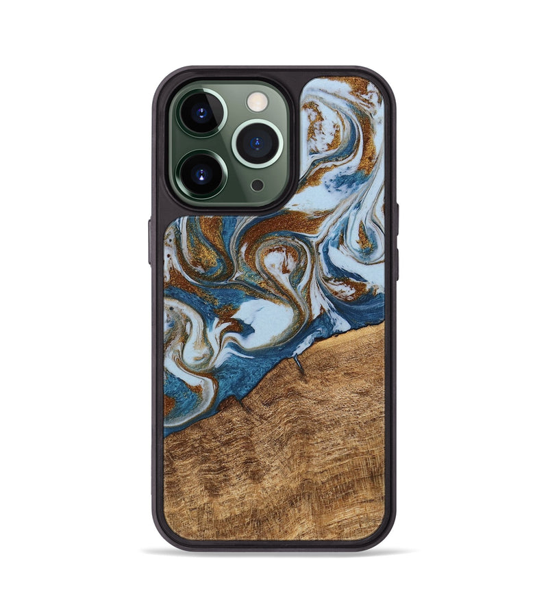 iPhone 13 Pro Wood Phone Case - Indy (Teal & Gold, 745310)