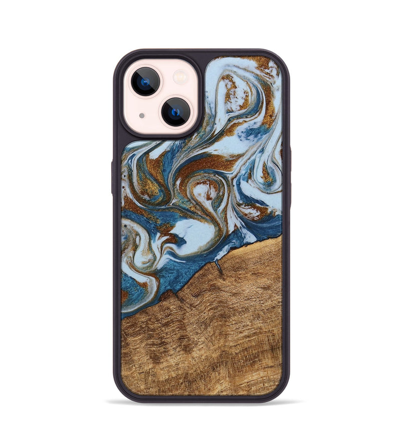 iPhone 14 Wood Phone Case - Indy (Teal & Gold, 745310)