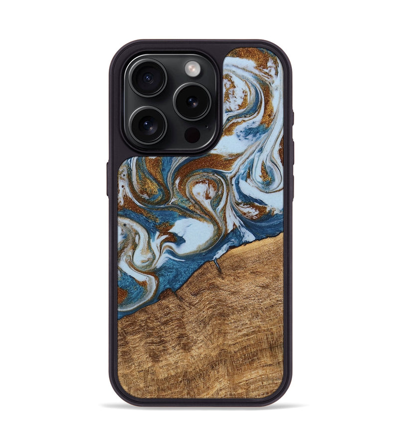 iPhone 15 Pro Wood Phone Case - Indy (Teal & Gold, 745310)