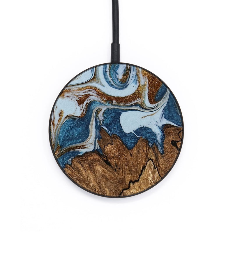 Circle Wood Wireless Charger - Izayah (Teal & Gold, 745312)