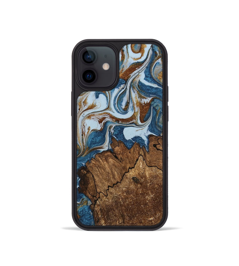 iPhone 12 mini Wood Phone Case - Izayah (Teal & Gold, 745312)