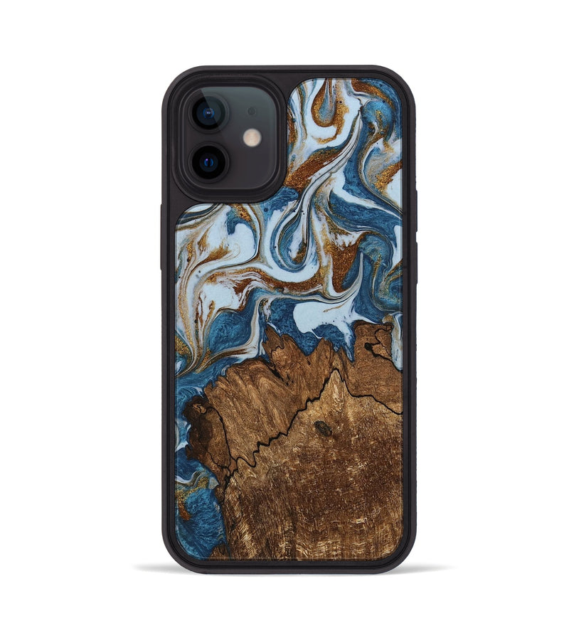 iPhone 12 Wood Phone Case - Izayah (Teal & Gold, 745312)