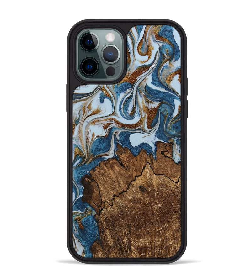 iPhone 12 Pro Max Wood Phone Case - Izayah (Teal & Gold, 745312)