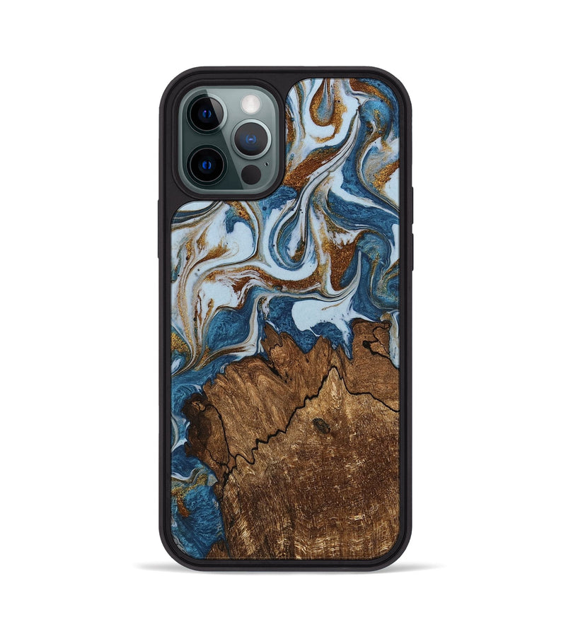 iPhone 12 Pro Wood Phone Case - Izayah (Teal & Gold, 745312)