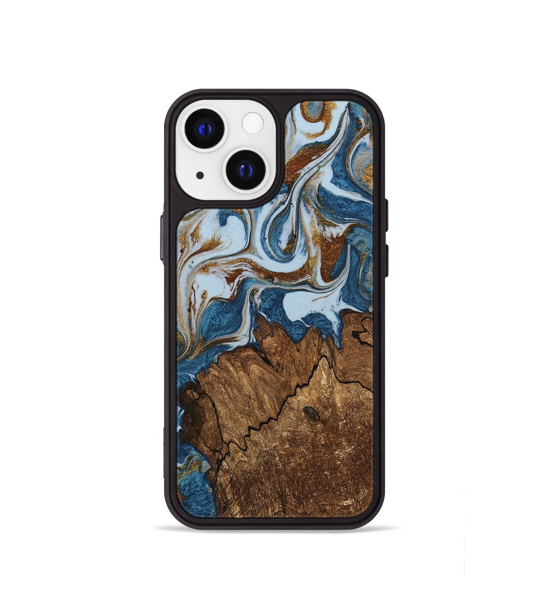 iPhone 13 mini Wood Phone Case - Izayah (Teal & Gold, 745312)