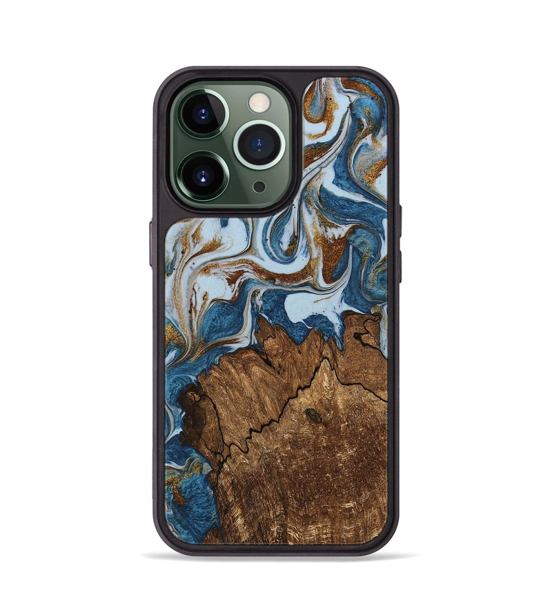 iPhone 13 Pro Wood Phone Case - Izayah (Teal & Gold, 745312)