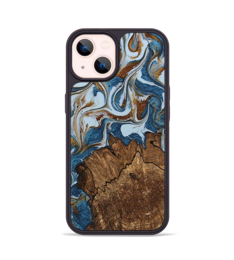 iPhone 14 Wood Phone Case - Izayah (Teal & Gold, 745312)