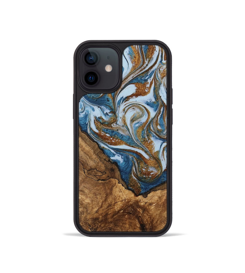 iPhone 12 mini Wood Phone Case - Verlon (Teal & Gold, 745319)