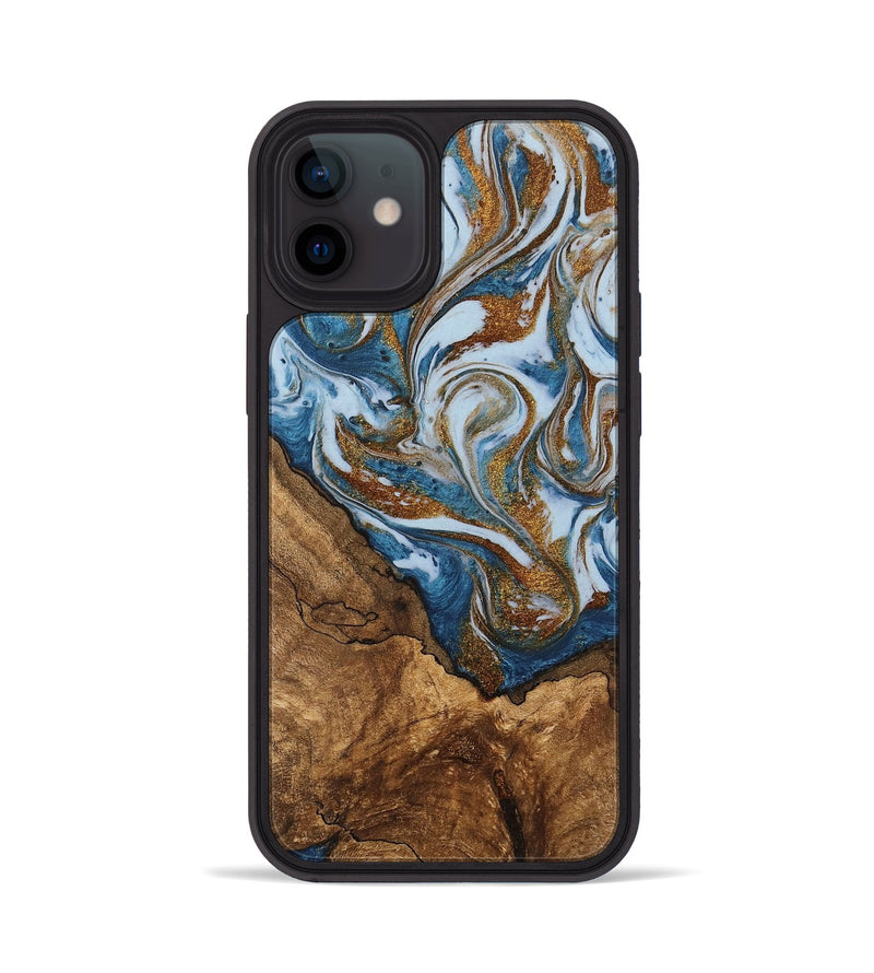 iPhone 12 Wood Phone Case - Verlon (Teal & Gold, 745319)