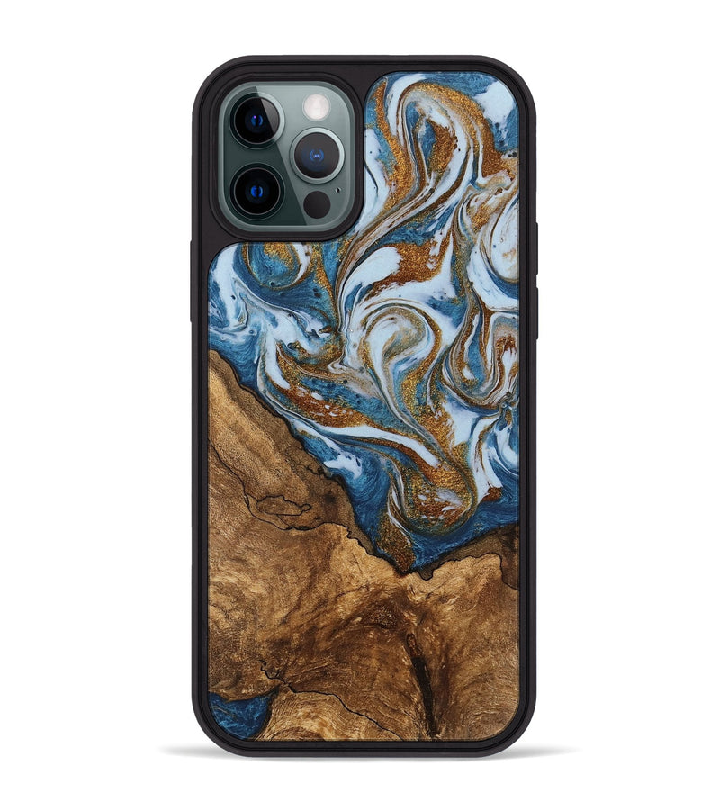 iPhone 12 Pro Max Wood Phone Case - Verlon (Teal & Gold, 745319)