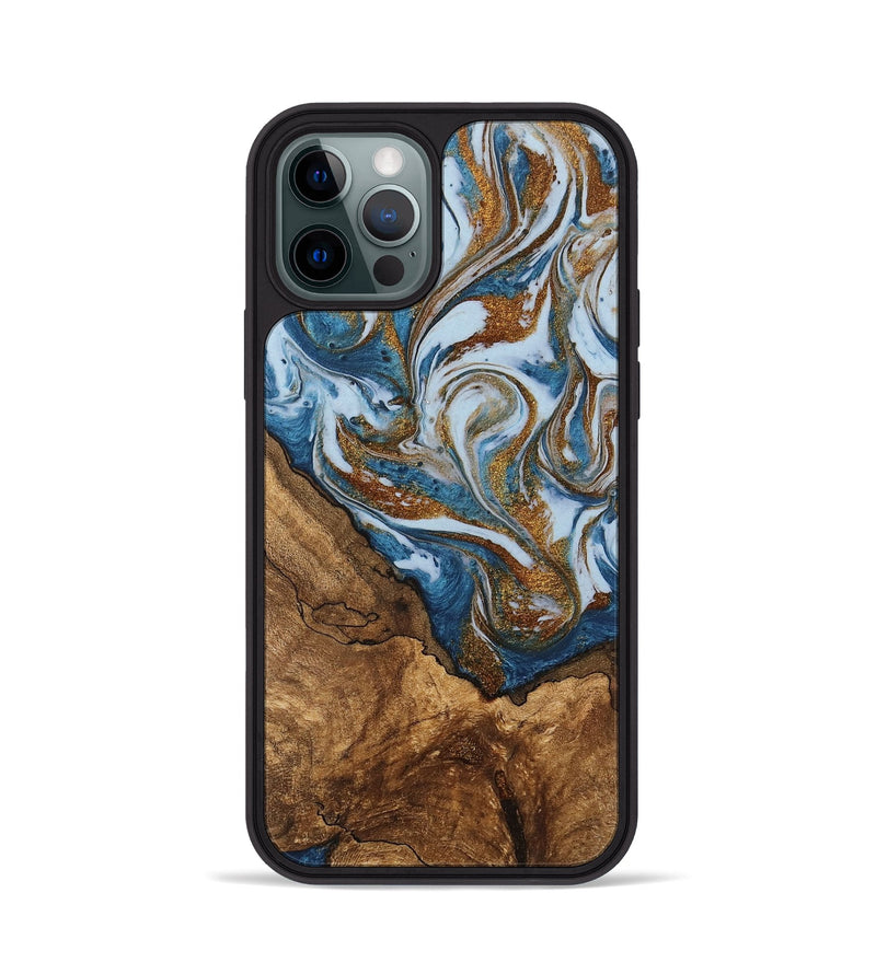 iPhone 12 Pro Wood Phone Case - Verlon (Teal & Gold, 745319)