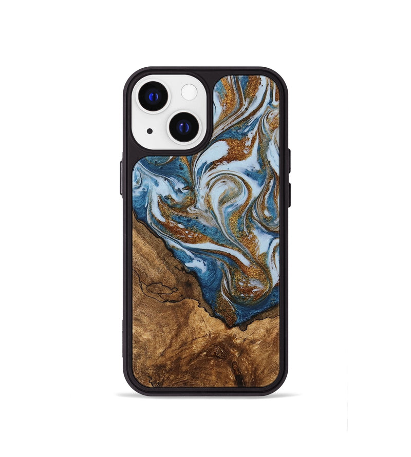 iPhone 13 mini Wood Phone Case - Verlon (Teal & Gold, 745319)