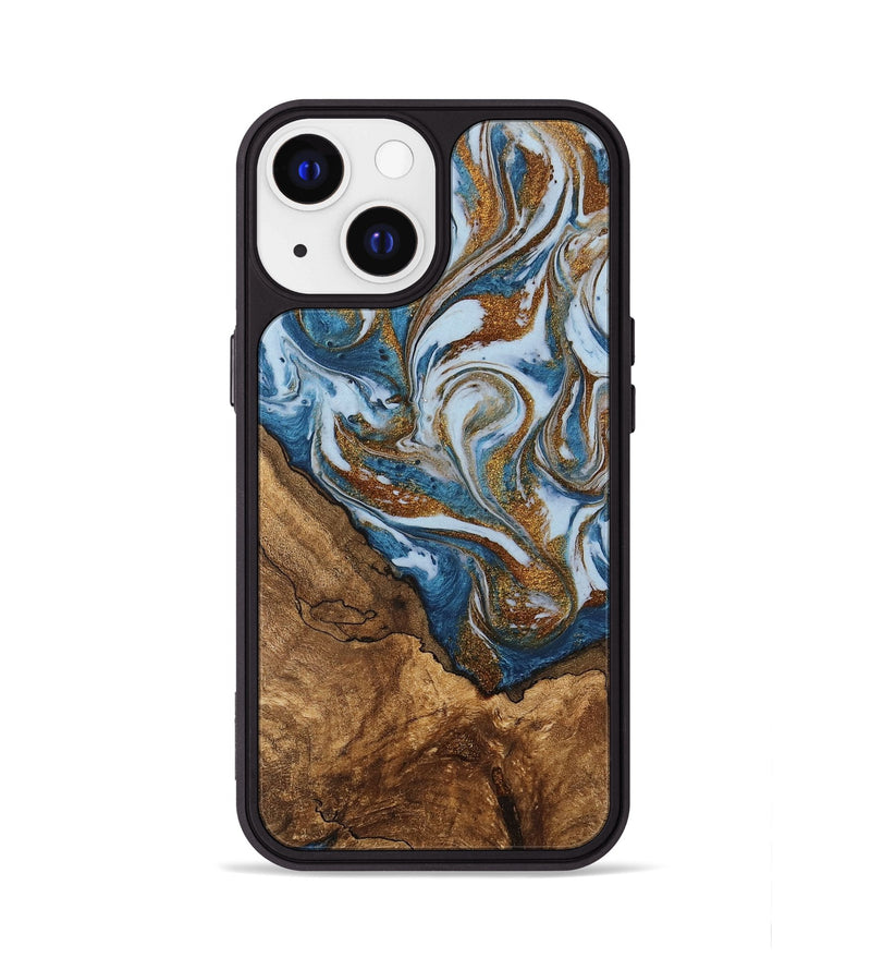 iPhone 13 Wood Phone Case - Verlon (Teal & Gold, 745319)