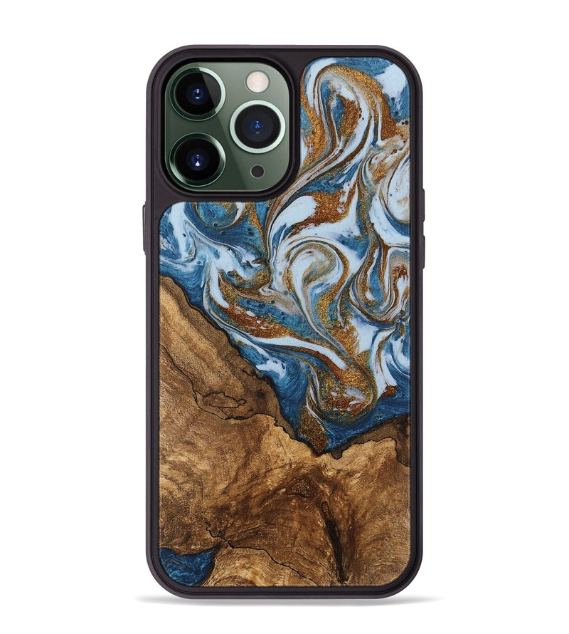 iPhone 13 Pro Max Wood Phone Case - Verlon (Teal & Gold, 745319)