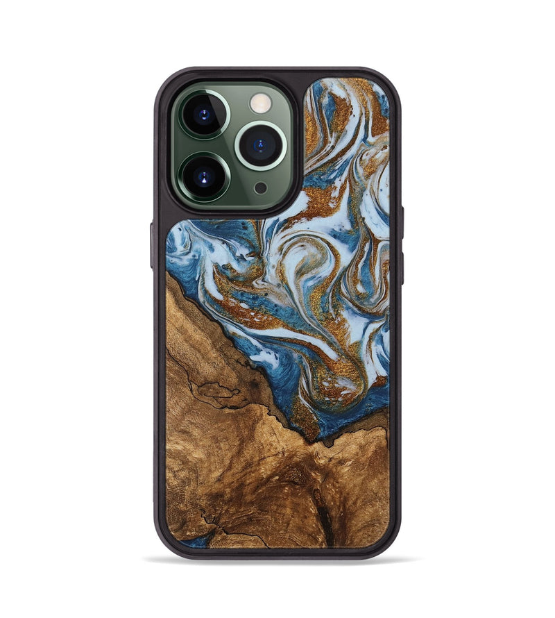 iPhone 13 Pro Wood Phone Case - Verlon (Teal & Gold, 745319)