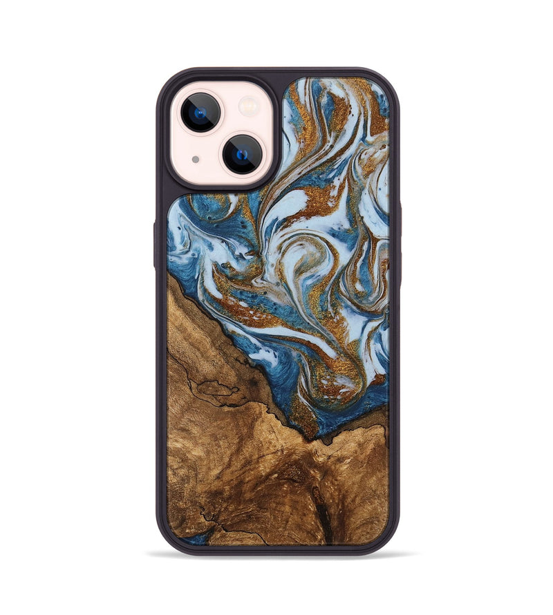 iPhone 14 Wood Phone Case - Verlon (Teal & Gold, 745319)